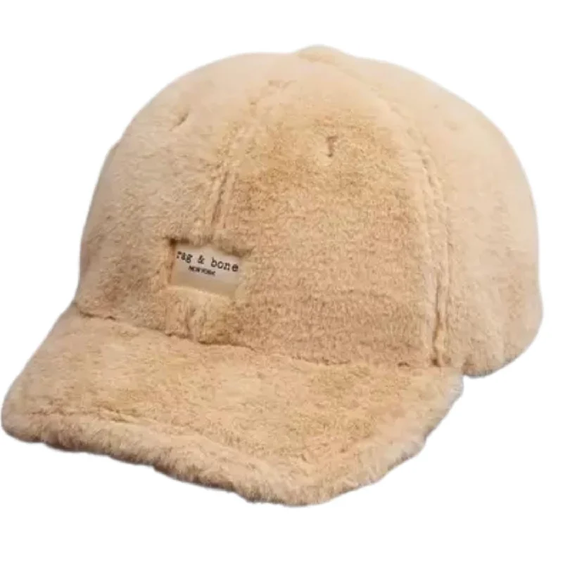 Addison Faux Fur Baseball Cap In Natural