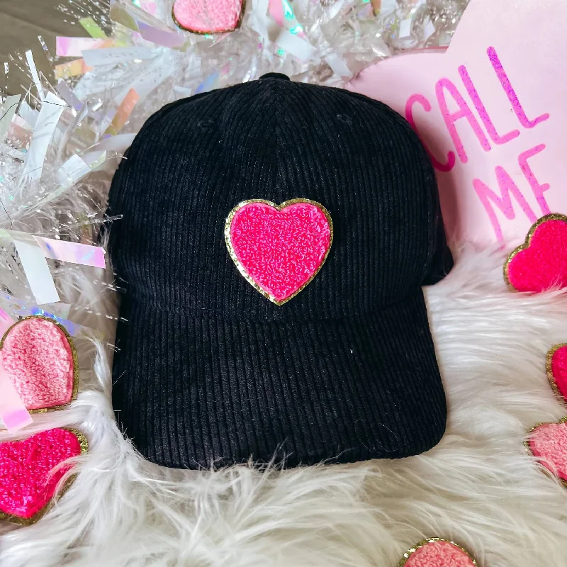 Corded Chenille Heart Cap In Black