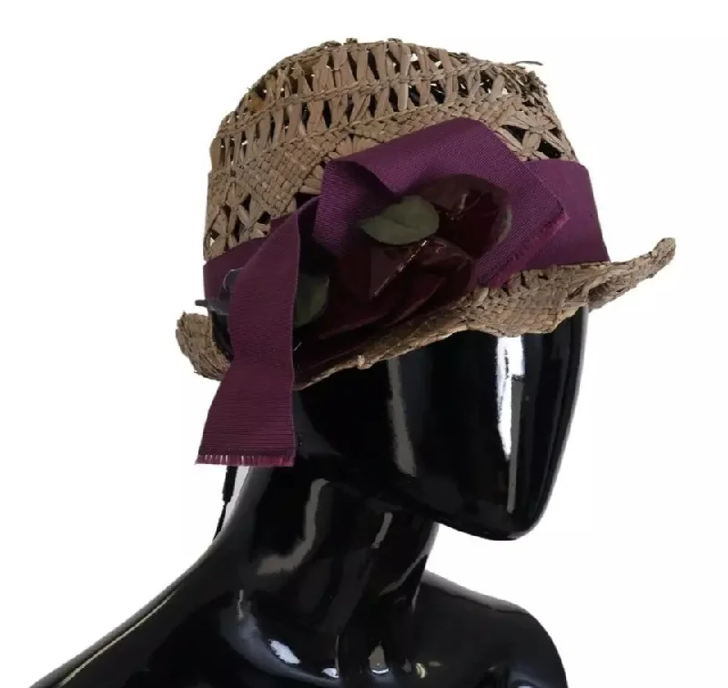 Dolce & Gabbana  Ribbon Floral Embellished Straw Women's Hat (Pre-Owned)