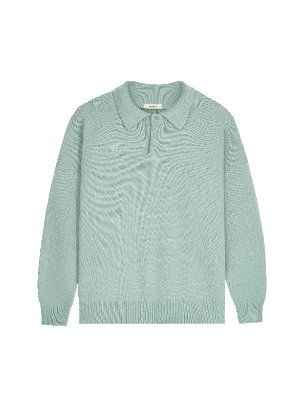 Womens Recycled Cashmere Polo Sweater—eucalyptus blue