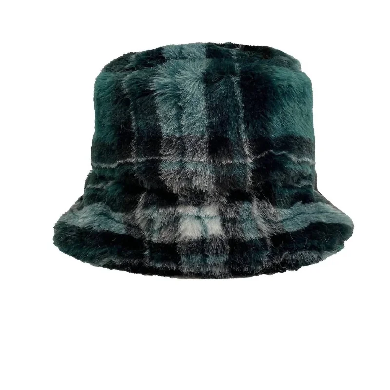 Women's Plaid Furry Hat In Green