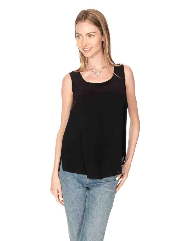 Tianello Crepe de Chine Washable Silk Lemley Tank-Black