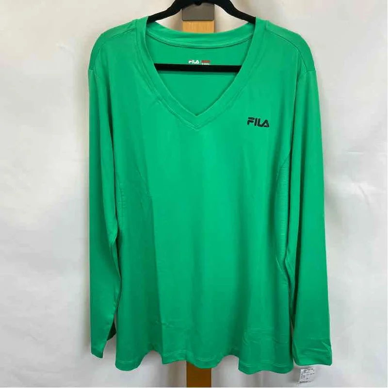 Fila Women's Size 2X Green Solid Long Sleeve Shirt