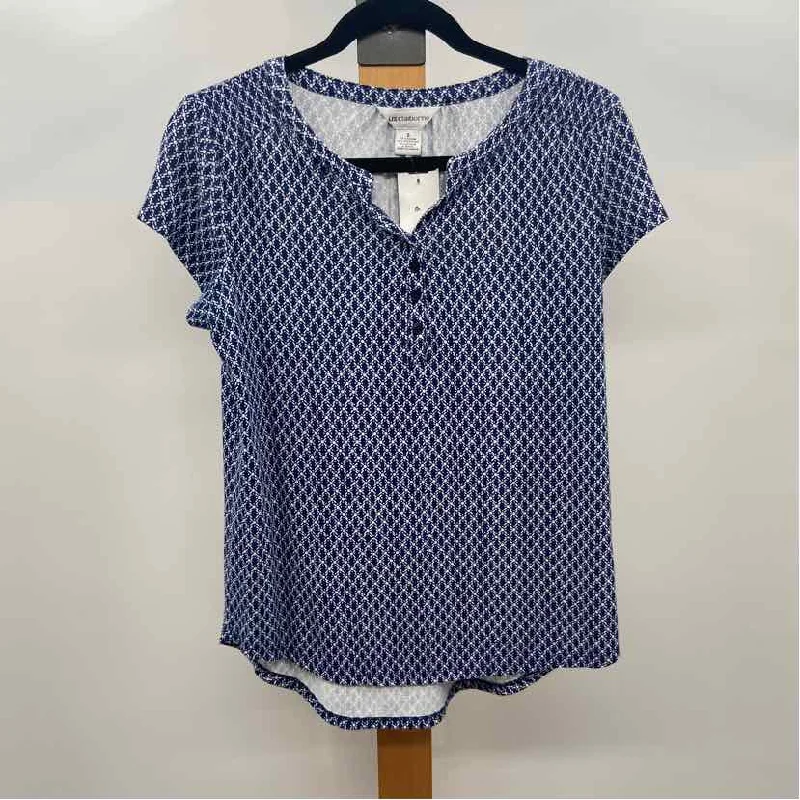 Liz Claiborne Women's Size S Navy Print Short Sleeve Shirt