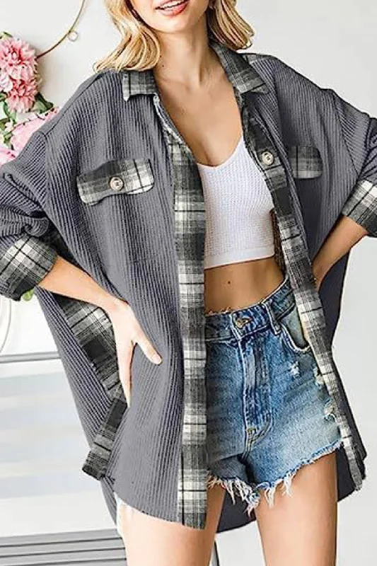 Plaid Patchwork Irregular Hem Blouses