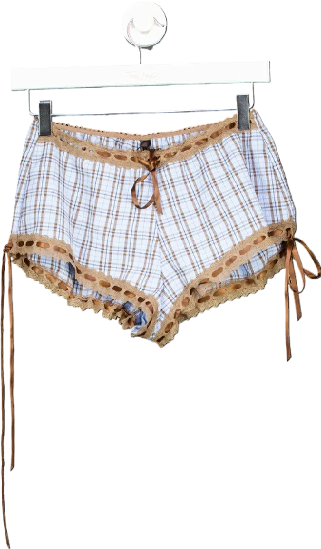 Out From Under Brown Plaid Lace Trim Shorts UK XS