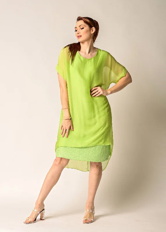 Londa Silk Dress in Lime Splice