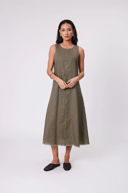 Marlow Florence Linen Dress - Kelp