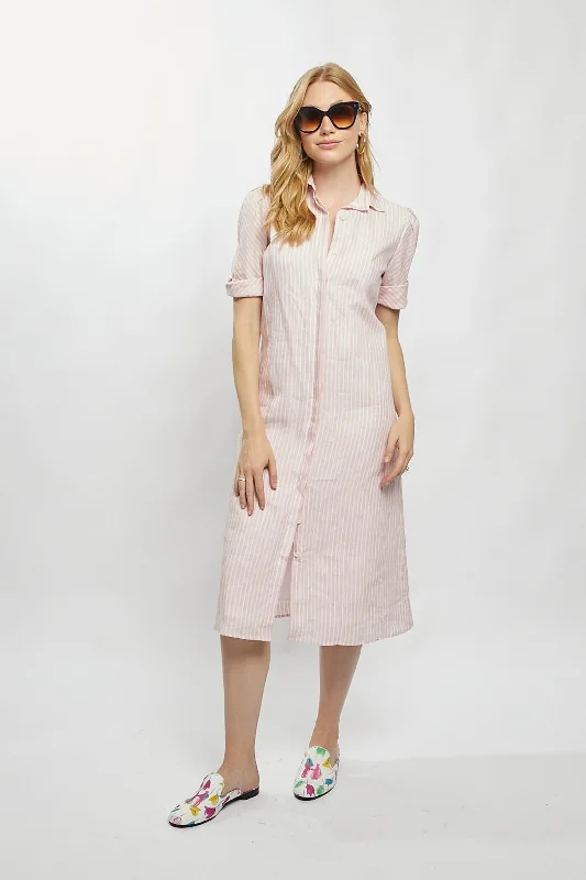 Tracy Dress in Pink Stripe Linen