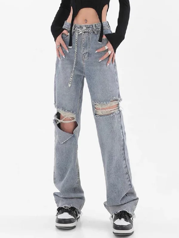 Amy Fashion - Chic Casual Y2k Ripped Jeans