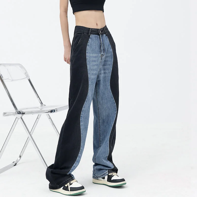 Amy Fashion - Vintage Patchwork Straight Wide Leg Jeans