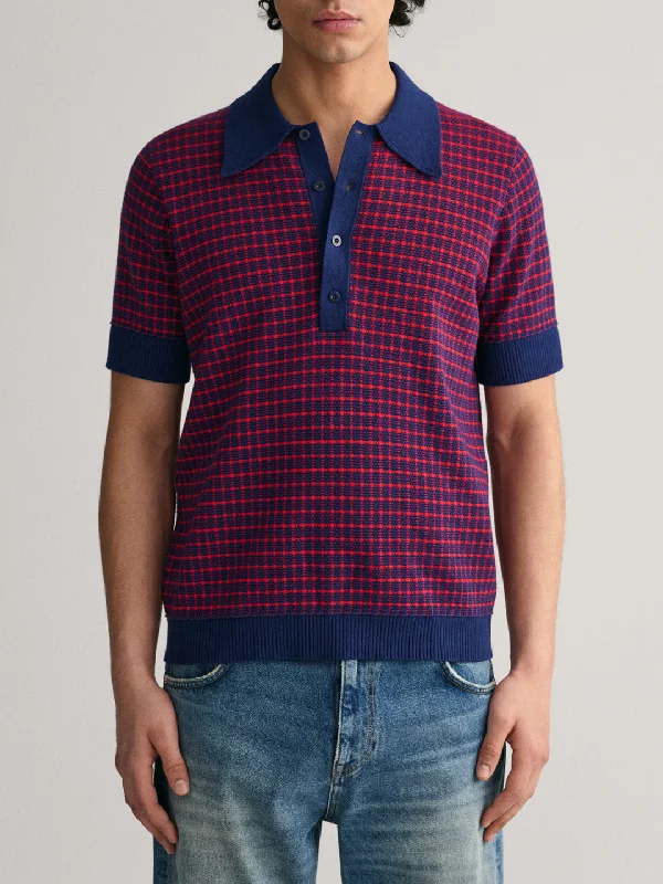 Gant Men Blue Checked Polo Sweater