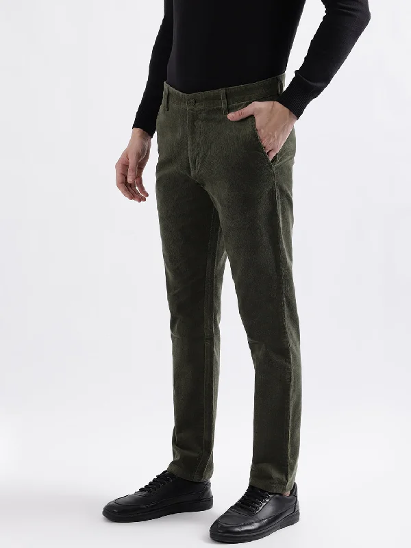 Iconic Men Olive Solid Slim Fit Trouser