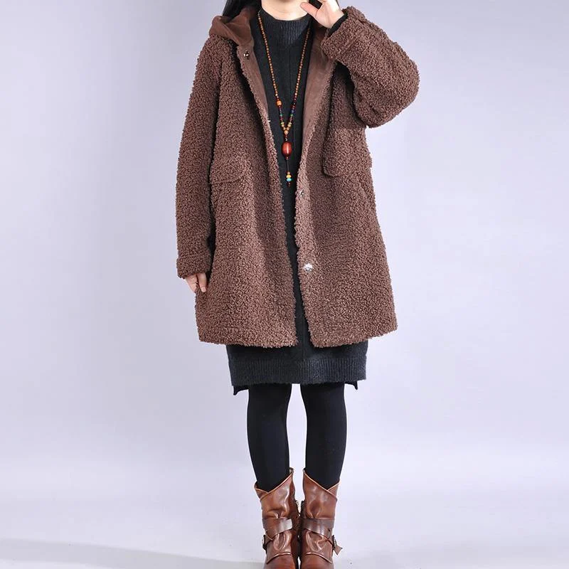 Beautiful hooded Fashion winter tunic coats chocolate Plus Size Clothing women coats