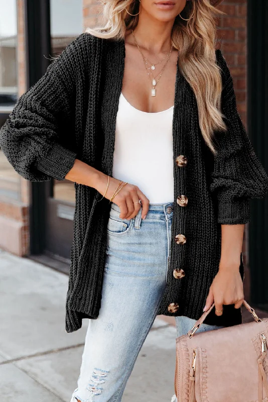 Buttoned Front Drop Shoulder Knitted Cardigan