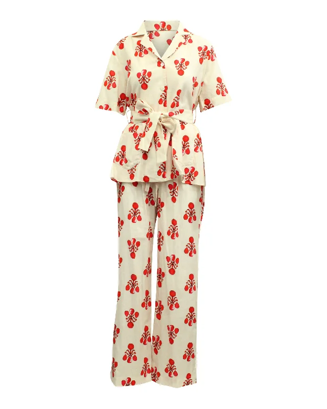 Emilia Wickstead Fifi Pyjama Set in Red Cotton