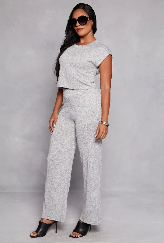 Brushed Knit High Waisted Wide Leg Pants