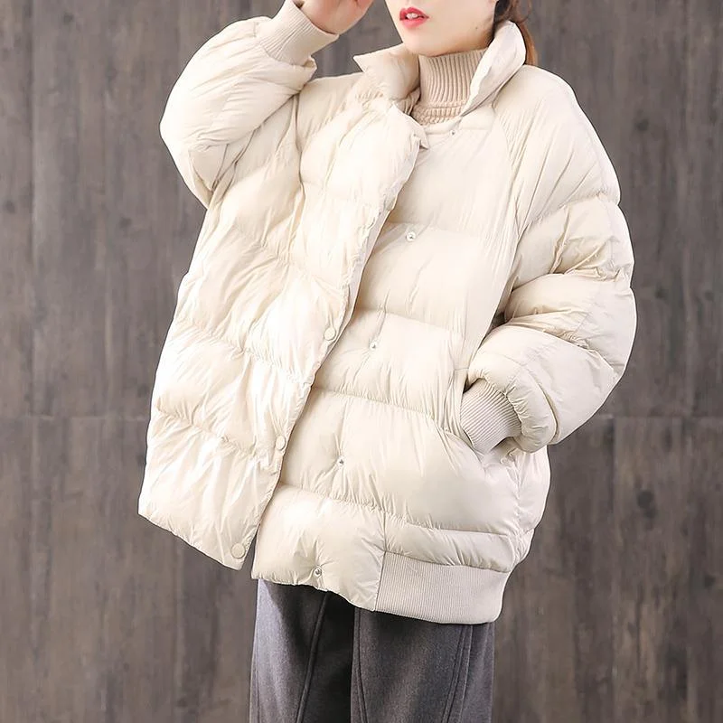 Luxury white warm goose Down coat plus size clothing dark buckle down jacket stand collar top quality Jackets