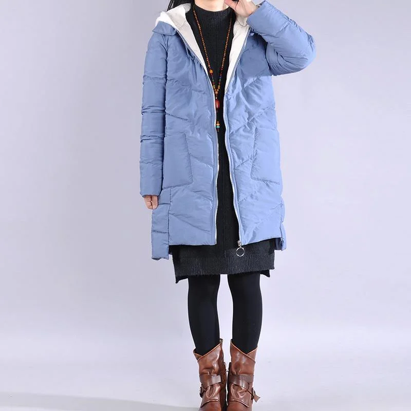 New blue outwear plus size clothing warm winter coat low high design hooded winter outwear