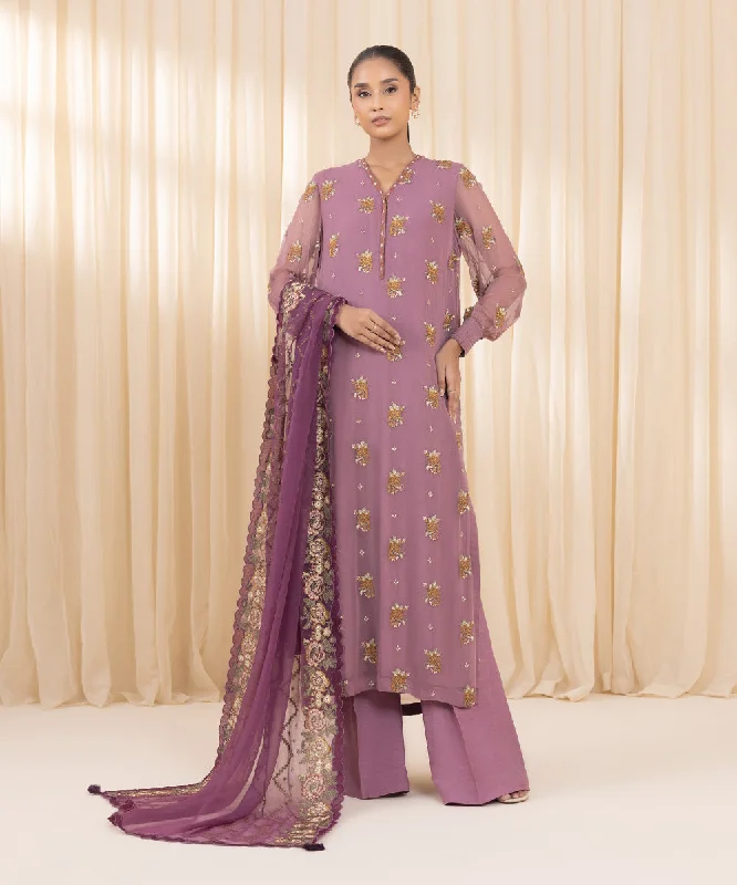 3 Piece - Embroidered Chiffon Suit