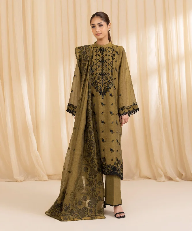 3 Piece -  Embroidered Muslin Suit