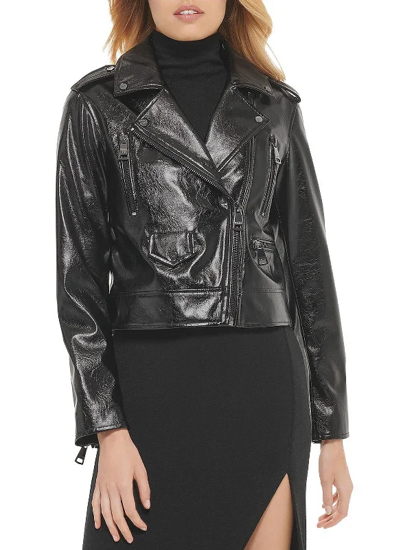 Womens Faux Leather Biker Motorcycle Jacket