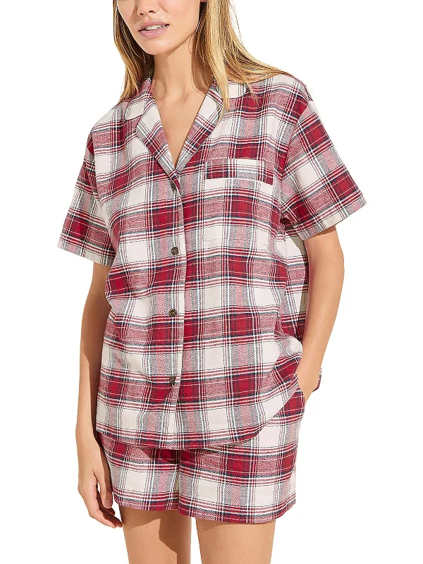 Womens Flannel Plaid Short Set