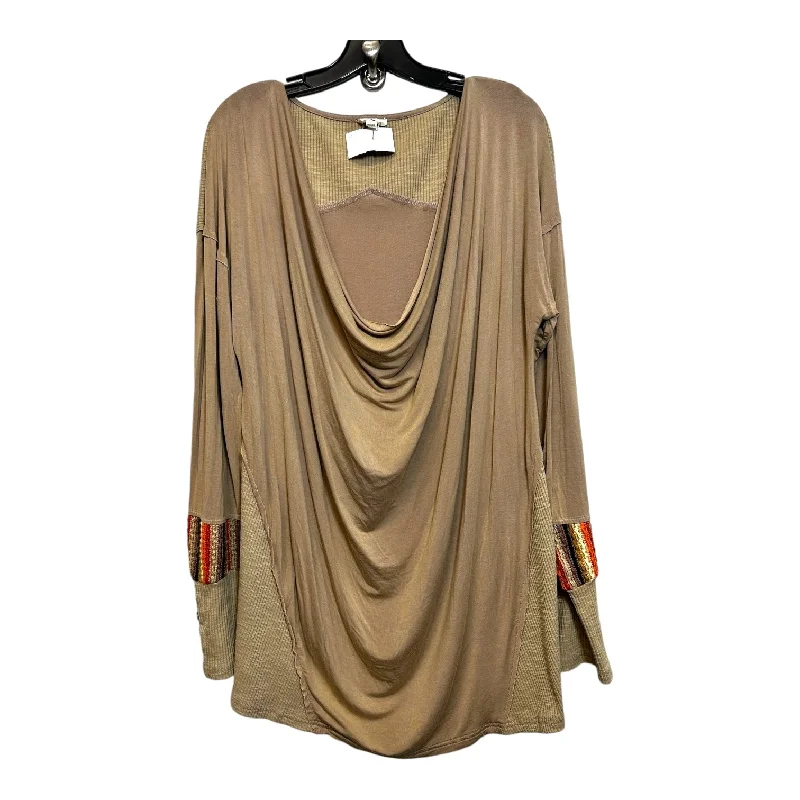 Top Long Sleeve By Pol In Tan, Size: L