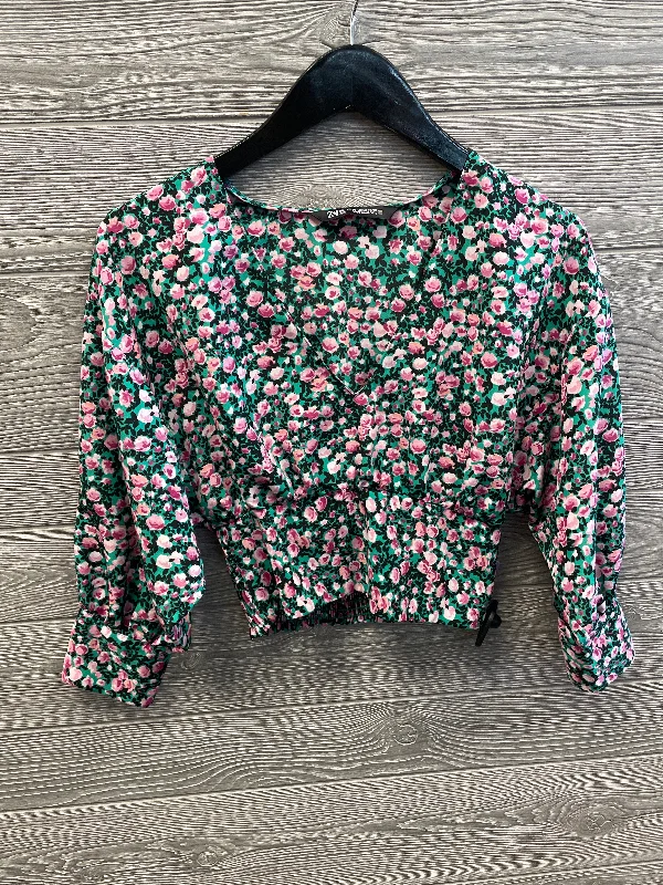 Top Long Sleeve By Zara In Floral Print, Size: Xs