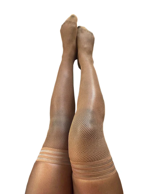 Andie: Chocolate Fishnet Thigh Highs. Petite to Plus Size